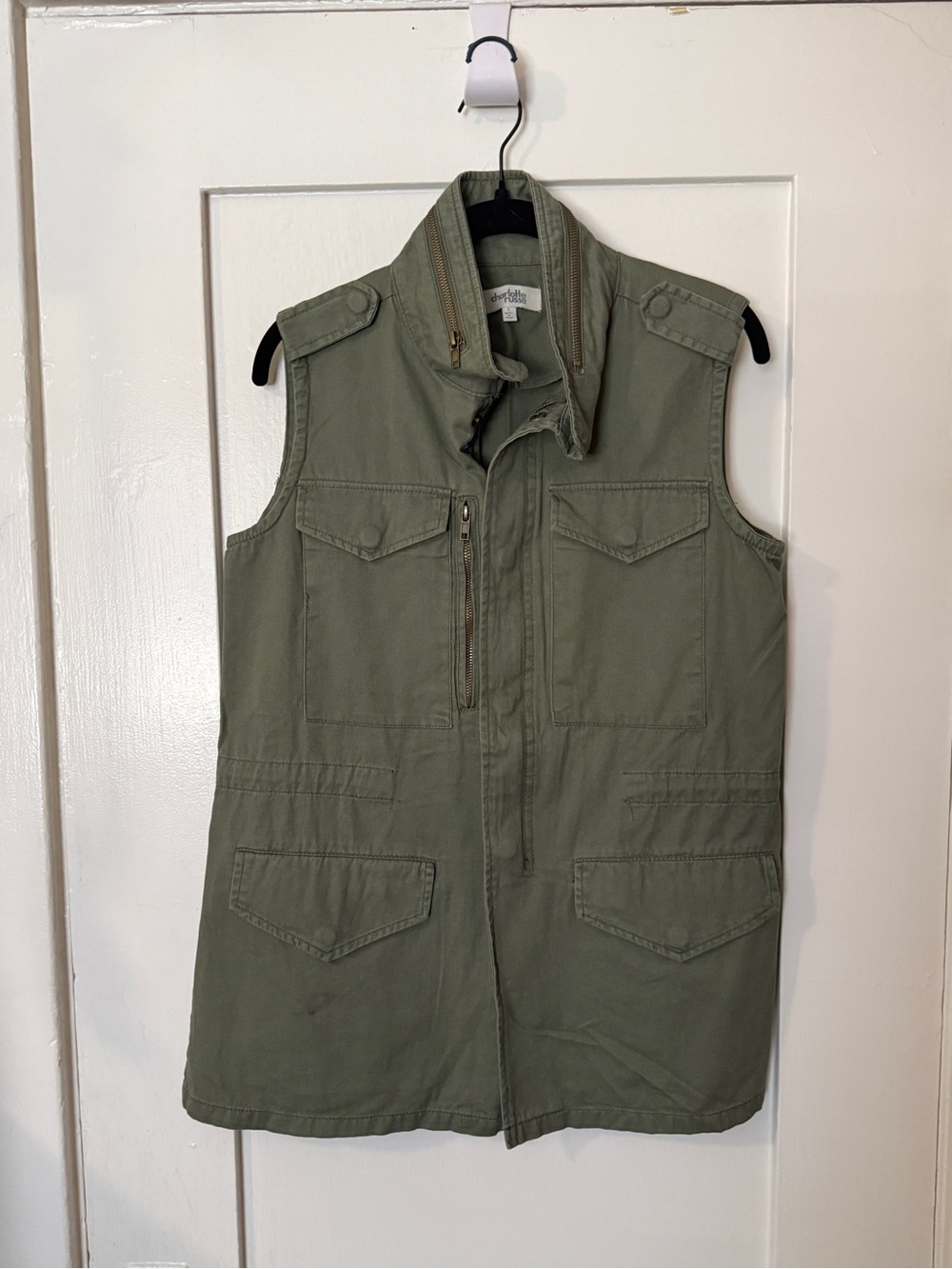Charlotte Russe Olive Green Utility Vest Size Small Military Cargo Longline